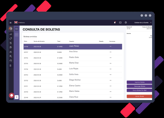 Gestión de boletas electrónicas para restaurante en MiDelivery