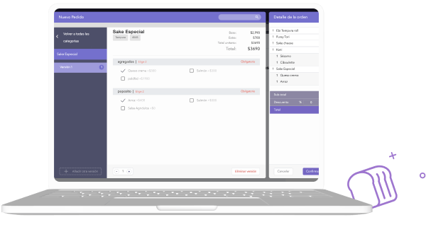 Pantalla para tomar pedidos y emitir comandas en MiDelivery