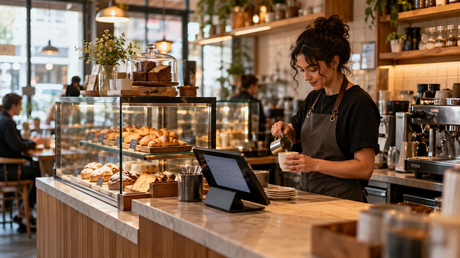 Mostrador de cafetería atendiendo pedidos con Midelivery