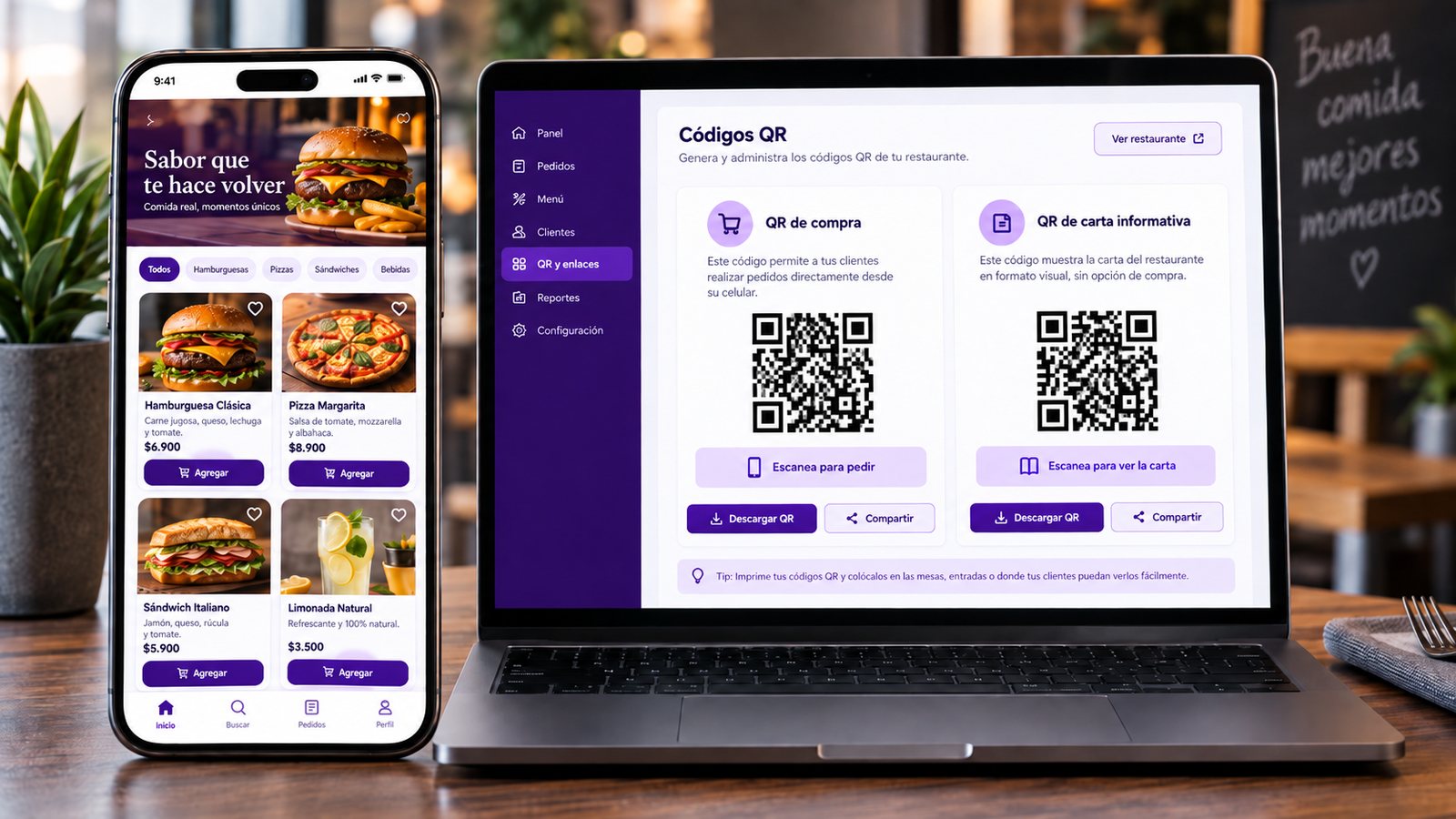 Tienda online y códigos de carta QR para restaurantes en MiDelivery