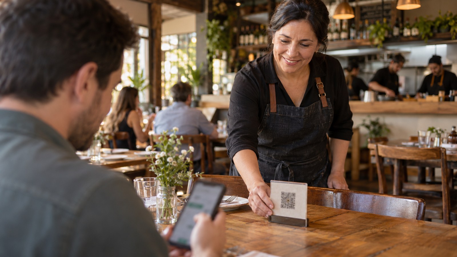 Cliente revisando la carta QR de un restaurante desde su celular